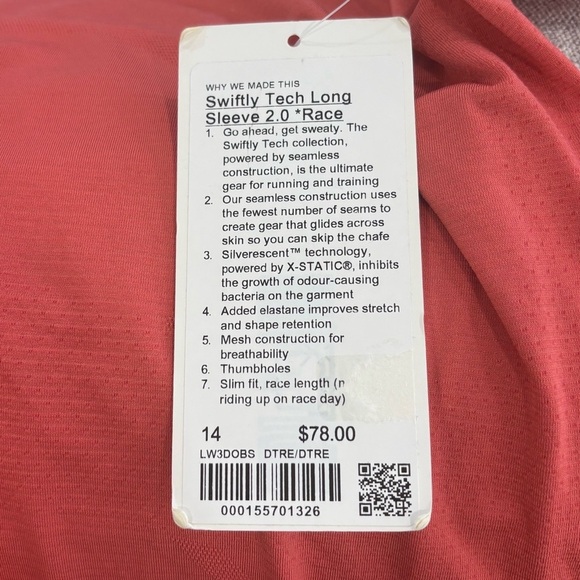 NWT Lululemon Swiftly Tech Long Sleeve Shirt *Race In Desert Red Size 14 - Picture 5 of 7